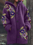 Women's Embroidered Floral Casual Print Hooded Cardigan