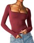 Casual Plain Square Neck T-Shirt