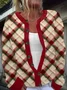 Women's Christmas Plaid Print Knit Cardigan