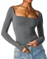 Casual Plain Square Neck T-Shirt