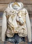Women's Vintage Embossed Horse Print Hoodie
