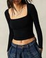 Casual Plain Square Neck T-Shirt