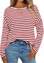 Crew Neck Casual Loose Striped Sweatshirt