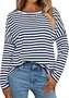 Crew Neck Casual Loose Striped Sweatshirt