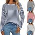 Crew Neck Casual Loose Striped Sweatshirt