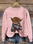 Women's West Highland Cow Print Loose Casual Knitted Sweater