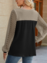 Casual Crew Neck Color Block Blouse