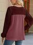 Casual Crew Neck Color Block Blouse