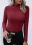 Plain Casual Mock Neck Tight Knit Top