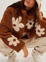 Floral Pattern Loose Mock Neck Vintage Teddy Jacket