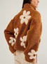 Floral Pattern Loose Mock Neck Vintage Teddy Jacket
