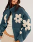 Floral Pattern Loose Mock Neck Vintage Teddy Jacket