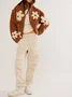 Floral Pattern Loose Mock Neck Vintage Teddy Jacket