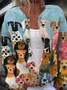 Women'S Funny Dog Art Print Button Cardigan
