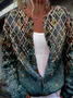 Knitted Plaid Crew Neck Casual Cardigan
