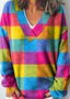 Geometric V Neck Vintage Loose Sweater