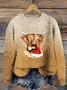 Women's Christmas Highland Cow Print Knitted Crew Neck Sweater