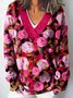 Geometric V Neck Vintage Loose Sweater