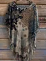 Women's Retro Floral Print Punk Hippie Batwing Tussle Fringes Poncho T-Shirt