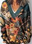 Geometric V Neck Vintage Loose Sweater