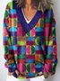 Geometric V Neck Vintage Loose Sweater