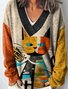 Geometric V Neck Vintage Loose Sweater