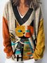 Geometric V Neck Vintage Loose Sweater
