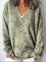 Geometric V Neck Vintage Loose Sweater
