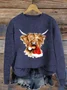 Women's Christmas Highland Cow Print Knitted Crew Neck Sweater