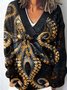 Geometric V Neck Vintage Loose Sweater
