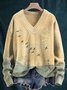 Geometric V Neck Vintage Loose Sweater