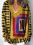 Geometric V Neck Vintage Loose Sweater