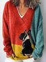 Geometric V Neck Vintage Loose Sweater