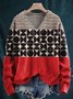 Geometric V Neck Vintage Loose Sweater