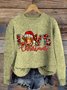 Women's Christmas Highland Cow Print Knitted Crew Neck Sweater