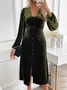 Women's Long Sleeve Spring/Fall darkgreen Plain V Neck Holiday Going Out Casual Midi H-Line Dress
