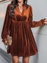 Women's Long Sleeve Spring/Fall darkgreen Plain V Neck Holiday Going Out Casual Mini H-Line Dress