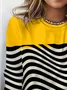 Women's Long Sleeve T-shirt Spring/Fall Yellow Striped Jersey Crew Neck Daily Going Out Casual Top