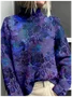 Vintage 3D Printing Loose Mock Neck Sweatshirt