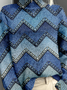 Denim Print Graphic Mock Neck Casual Sweatshirt