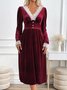 Women's Long Sleeve Spring/Fall Wine Red Plain Lace V Neck Holiday Going Out Casual Maxi A-Line Dress