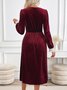 Women's Long Sleeve Spring/Fall Wine Red Plain Lace V Neck Holiday Going Out Casual Maxi A-Line Dress