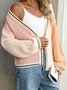 Loose Casual Multicolor Block V Neck Cardigan