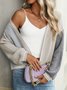 Loose Casual Multicolor Block V Neck Cardigan