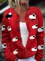 Lovely Christmas Sheep Art Print Buttoned Cardigan Sweater