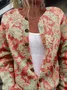 Women Vintage Spring/Fall 3D Printing Micro-Elasticity Daily Loose Crew Neck Regular Cardigans