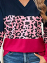 Women's Long Sleeve T-shirt Spring/Fall Rose Red Color Block Jersey V Neck Daily Going Out Casual Top