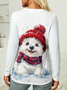 Dog Christmas Crew Neck Regular Fit Casual Dog Blouse