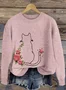 Plant Flower Cat Art Round Neck Sweater