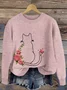 Plant Flower Cat Art Round Neck Sweater